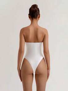 XLLAIS Women's Casual Sleeveless Bodysuit, White High Elasticity Double-Layer Fabric, Minimalist Design, Suitable For All Seasons - White - View 6