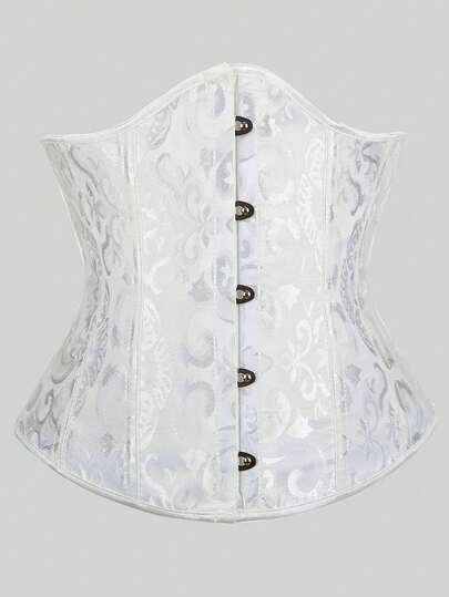 复古提花系带后背鱼骨紧身胸衣上衣，时尚外套紧身塑身衣上衣