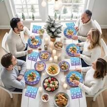 10pcs/20pcs/50pcs/Set,Frozen 9-Inch 7-Inch Plate Set - Snowflake Round Cutlery, Disposable Winter Paper Dessert Plates And Napkin Forks For Christmas Winter Wonderland Party Supplies Table Decorations - Multicolor - View 4