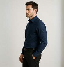 Men's Slim Fit Premium Dress Shirt - Màu xanh hải quân - Xem 4