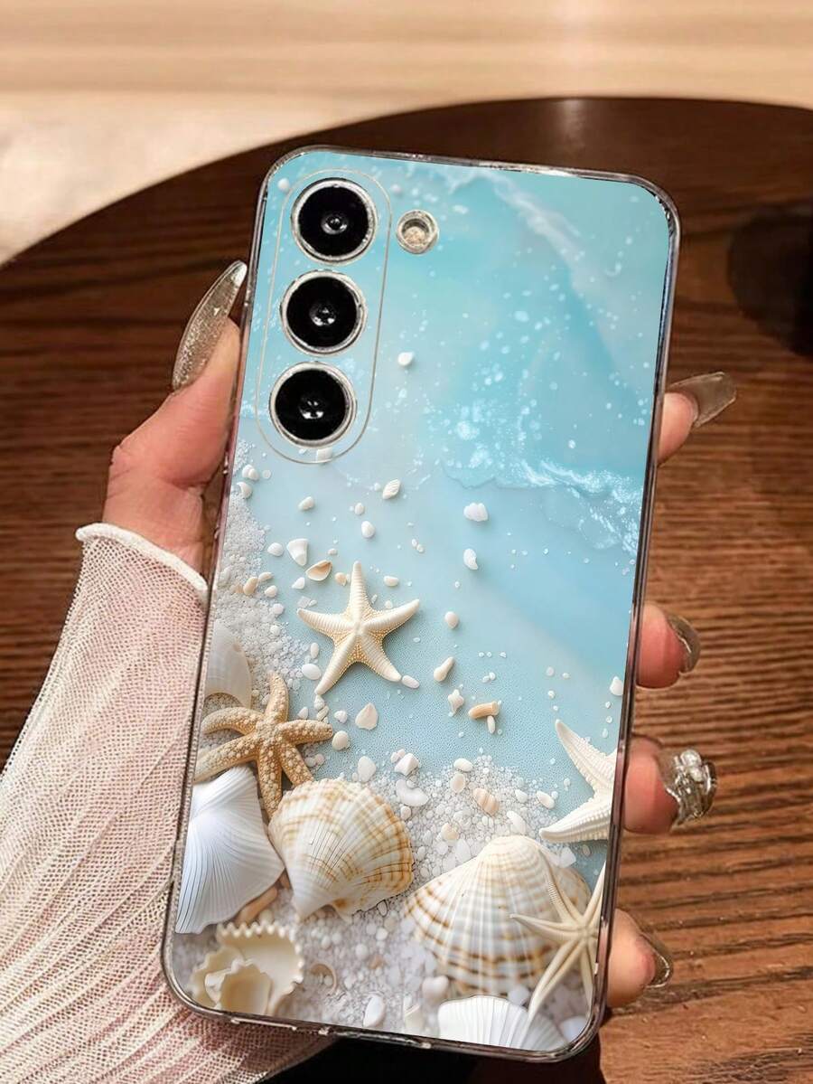 1pc Blue Ocean Pearl Shell Starfish Seashell Transparent Soft Phone Case Compatible With Samsung Galaxy A04e/12/A13/A14/A34/A50/A52/A53/A54/S21/S22/S23/S24/S25/S25Ultra