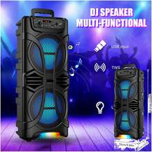 Dazone Portable Bluetooth Speaker Dual 8-In Subwoofer Wireless Speaker, USB Rechargeable Heavy Bass Sound LED Party PA System AUX FM Remote Control LED Light Handle (No Microphone) - Black Dual-8" Woofer - 查看 3