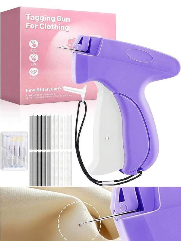 Quick Clothing Fixer,Consulbefor Sewing Machine,Quilt Tacking Gun,Micro Stitch Gun,Mini Stitch Hemming Gun For Clothes,Micro Tagging Stitch Tool For Clothing(1 Tag Gun + 5 Needles + Glue Needles 500 White And 500 Black)