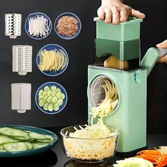 Free Manual Rotary Slicer With Blades - Multifunctional Vegetable And Cheese Grater, Durable Plastic Manual Kitchen Tool, Convenient For Slicing, Shredding And Tearing, Vegetable Slicer And Chopper, Efficient Food Preparation, Easy Storage Design, Suitable For All Seasons