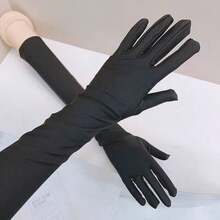 1pc Long Elastic Satin Gloves For Wedding, Party, Sun Protection And Stage Performance Autumn Accessories - Black - View 3
