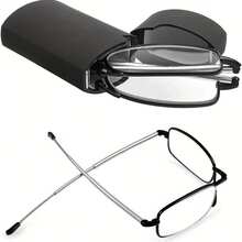 1 Pair Of Anti-Blue Light Reading Glasses With Folding Case - Suitable For IPad, Smartphones, E-Books Computer Glasses - Oval Lenses, Red/Blue Tint - Lightweight And Portable, Suitable For Office, Travel, Home Use - Compatible With Magnification Levels From +1.00 To +400.00 - Unisex, Tech Accessories, Fashionable Design, Small And Compact - 紅色的 - 查看 2