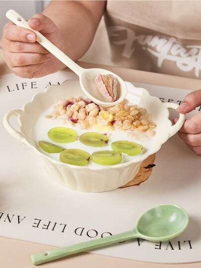 Zestaw 4 ceramicznych łyżek, długie uchwyty, uroczy styl INS, łyżka do zupy, łyżka deserowa, kreatywna, wysokiej jakości, okrągła główka w stylu japońskim