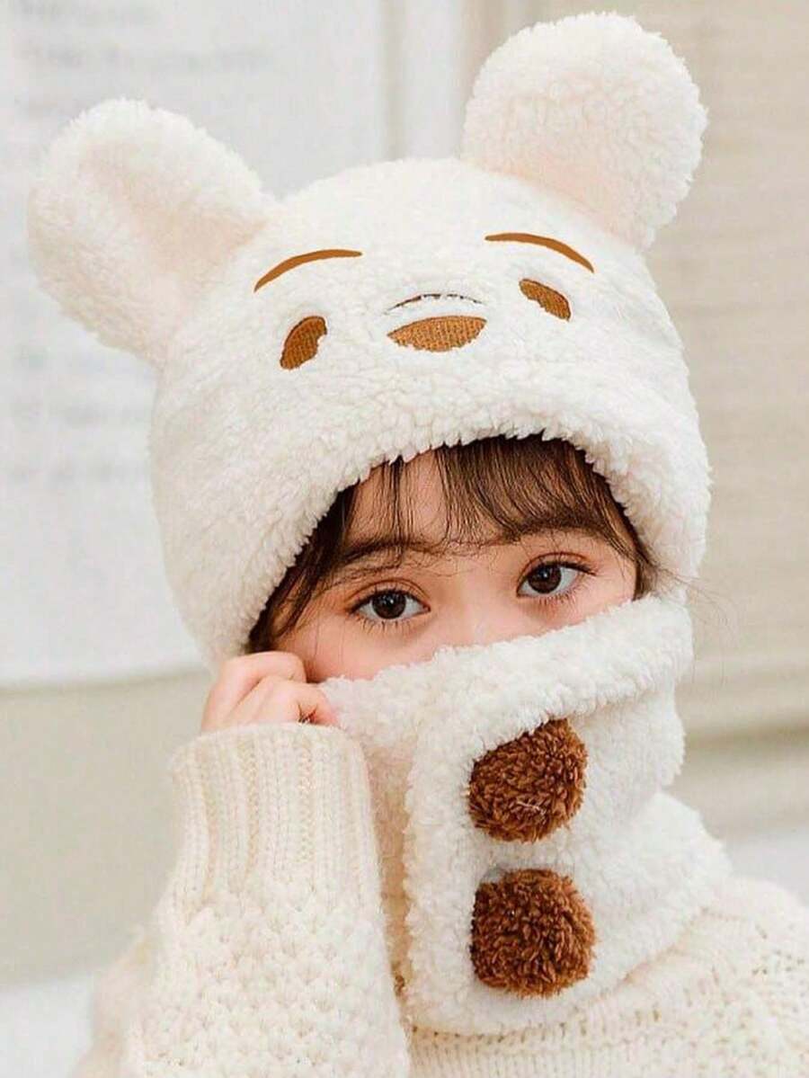 1 chiếc mũ trẻ em khăn quàng cổ đa năng khăn quàng cổ mũ mùa thu đông ấm áp cho bé gái mũ len dễ thương - Nhiều màu - Xem 1