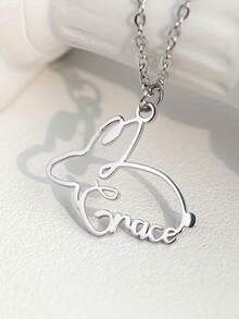 Customized Cartoon Rabbit Necklace, Customized English Name Necklace, Customized Stainless Steel Fashion Jewelry