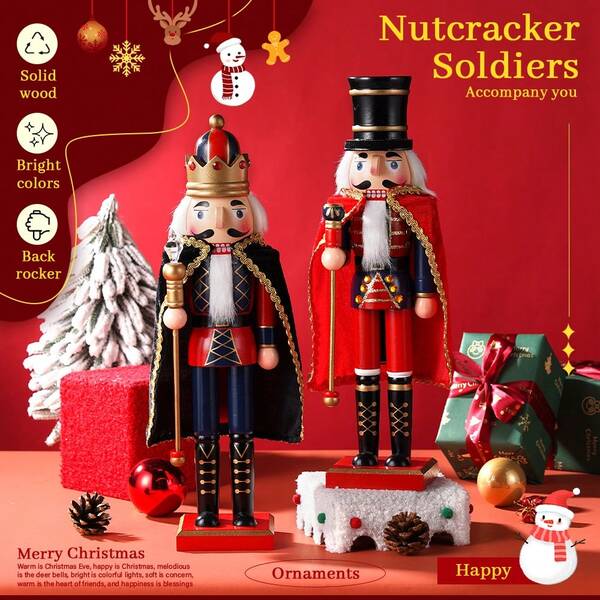 1pc Christmas Nutcracker Soldier, Handmade Wooden King Figurine, Desk Nutwood Carving Decor, Home Office Decoration, Holiday Gift Home Decor Christmas Decorations Room Decor Winter