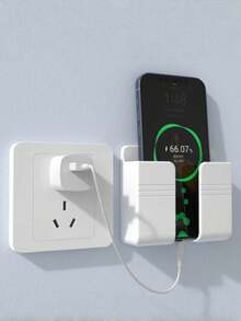 Wall-Mounted Phone Charging Box Holder, Adhesive Remote Control Holder Base, No Drilling Required Wall Storage Rack