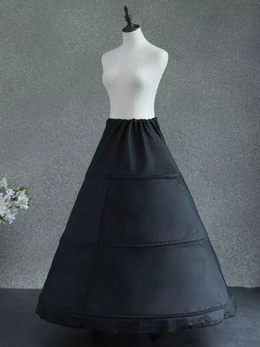 Adjustable Waist Petticoat Slip For Bridal Wedding Dress, Party Performance Costume, Lolita Daily Wear, 3-Layer Padded Crinoline - Black - View 1