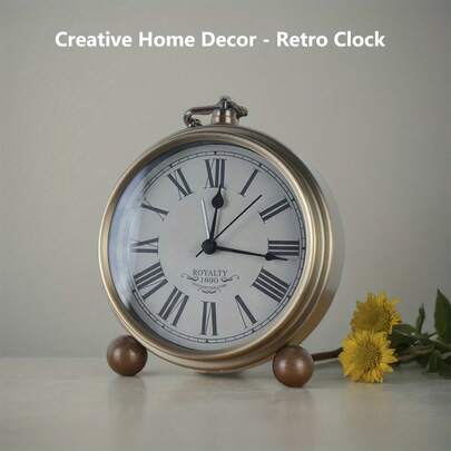 Mantel Clock Retro Vintage Non Ticking Table Desk Alarm Clock Battery Operated Silent Quartz Movement HD Glass For Bedroom Living Room Indoor Decoration