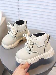 1 Pair Infant Toddler Simple Short Fashion Boots Front Lace-Up Flat Low-Top Boots - White - View 1