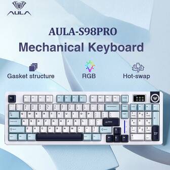 AULA S98pro 定制机械键盘三模式无线热插拔垫片结构 RGB 背光定制游戏键盘 PC 玩家配件