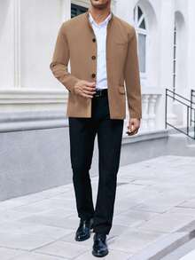 Mens Casual Suit Blazer Jackets Stand Mandarin Collar Lightweight Lined Sport Coats Business Coats - 駝色 - 查看 4
