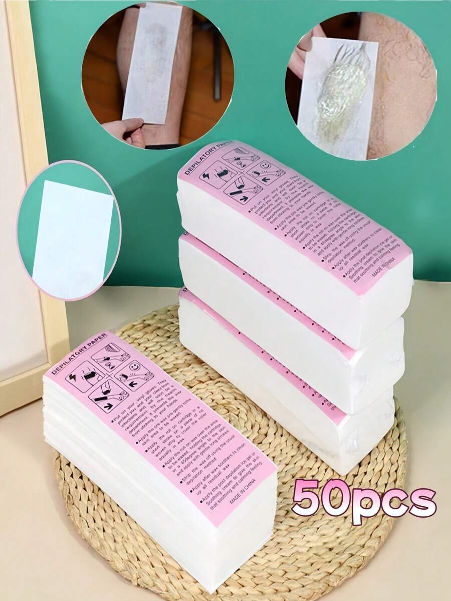 50/100片一次性脱毛蜡纸 - 面部、眉毛、腿部、身体和比基尼部位无痛脱毛！（学校适用） - 白色 - 查看 1