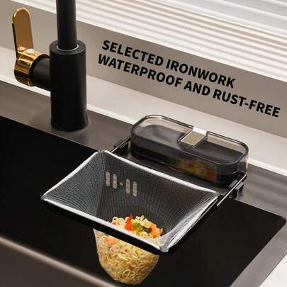1/50pcs Foldable Stainless Steel Kitchen Sink Strainer With Drain Basket, Hanging Corner Filter For Food Waste & Vegetables, Includes 50 Disposable Bags - Ideal For Home Kitchen Organization And Housewarming Gift, Kitchen Sink Strainer, Food Waste Manageme