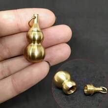 1 pieza Caja de almacenamiento con forma de calabaza pequeña, caja de primeros auxilios para guardar medicinas, vitaminas y aceite de pescado, cuentas de llavero de calabaza de cobre de Feng Shui, para la buena suerte, la riqueza, la salud y el éxito, regalo para amigos, familia y seres queridos - Amarillo - Ver 2