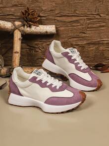 Women's Lightweight Running Sneakers - Lace-Up Closure, Multi-Functional Flat Sole, Breathable Fabric & Faux Leather Material