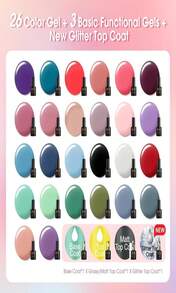 ROSALIND 30PCS Gel Nail Polish Set With Base Coat And Glossy Matte Glitter Top Coat Gel Polish, 26 Multicolored Gel Nail Set For Beginners Nail Art At Home - 黑色 - 查看 2