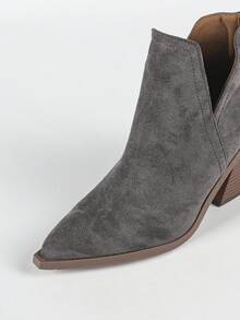 2024新款法式踝靴女款，英伦风秋冬新款尖头粗跟踝靴，后拉链设计 - 灰色 - 查看 9