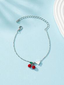 1pc Heart-Shaped Handmade Fruit Cherry Pendant Anklet For Women, Multi-Style, Apple Best Seller, Sexy & Casual Wear