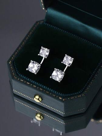 2 PCS Elegant Fashionable S925 Sterling Silver Earrings Inlaid With Cubic Zirconia For Women's Daily Wear Holiday Gift