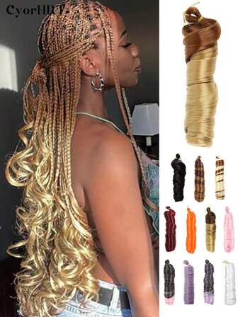 22 Inch Synthetic French Curly Heat Resistant Curls Hair Extensions Natural Waves Water Wave Burgundy Dark Blue Orange Pink Purple White Dark Brown To Light Brown Black Ombre Purple Black To Pink Color Multi-Colored Crochet Braids Hair High Temperature Fluffy Wavy Curls Braided Hair For Women Used Daily Holiday Party And Music Festival