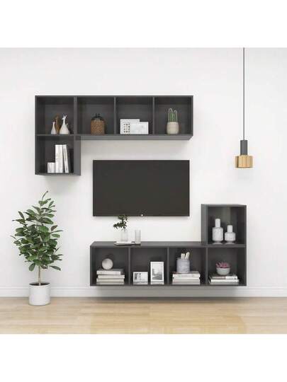 VidaXL TV Wand Unit 37x37x142.5 Cm Finished Wood High Gloss Grijs view 8