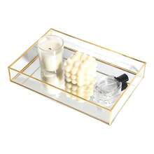 Gold Glass Perfume Tray Mirror Vanity Jewelry Trinket Magazine Photo Organizer Ornate Cosmetic Makeup Display Decorative Coffee Table Tray For Home Decor Dresser Tabletop (11.8" X 8") - Vàng - Xem 8
