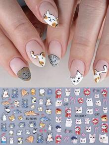 5D Cartoon Cat Embossed Nail Stickers 2pcs Cute Funny Heart Bow Cat & Cat Paw Design DIY Kawaii Japanese Korean Self-Adhesive Slider Nail Art Decoration