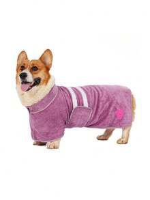 1pc Quick Drying Dog Bathrobe, Dog Embroidered Towel Bathrobe Robe, Super Absorbent Pet Bathrobe With Adjustable Belly Band, Soft Fabric With Embroidery Craft - Multicolor - View 11