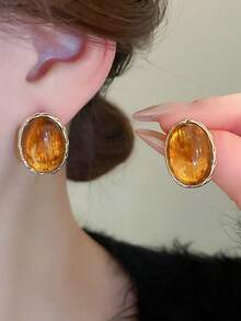 زوج من أقراط معدنية بيضاوية وراتنجية، أقراط إسفين على الطراز الأوروبي للنساء والفتيات، مناسبة للسفر والزفاف والحفلات وأعياد الميلاد والهدايا الميلادية