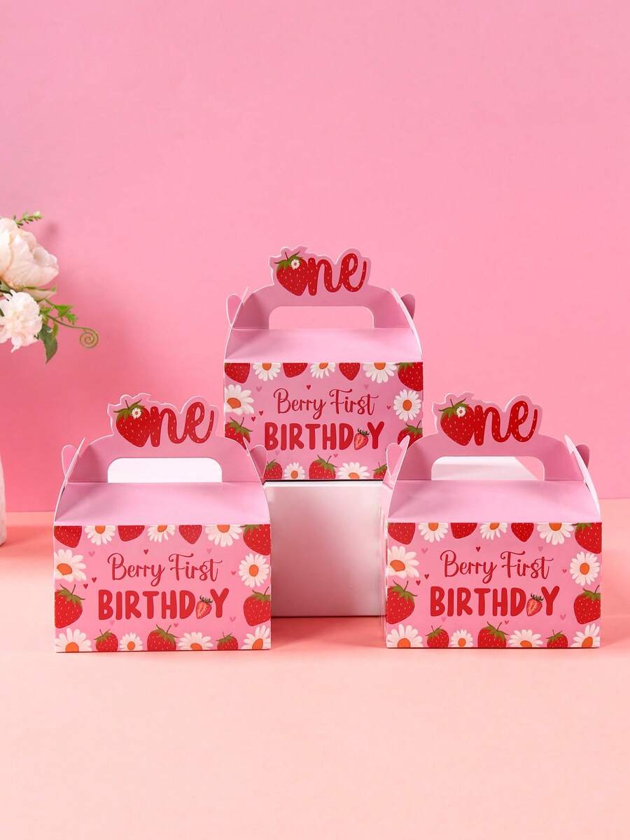 4个粉色草莓“ONE”生日礼盒,可爱粉色草莓“ONE”图案,适合一周岁生日派对、糖果派对、一周岁生日礼物包装、婴儿派对回礼盒、零食盒、生日派对装饰、饼干巧克力礼盒、派对餐桌中心装饰糖果盒、一周岁生日派对用品、婴儿派对回礼、婴儿派对装饰、生日礼物。 - 粉紅色草莓ONE - 查看 1