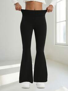 Trioutop 女士高腰喇叭裤，宽腰带设计，超柔软瑜伽裤，居家休闲塑形 | 女装，女裤，冬季裤装，冬季打底裤，冬季下装 - 黑色 - 查看 6