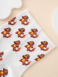 pokemon 1 Pair Men's Interesting Personalized Cartoon Cute Multi-Color Intarsia Pokemon Series Pikachu & Charizard Pattern Crew Socks, Unisex, Sportswear, All Season, European & American Sizes, Comfortable Breathable Durable, Vibrant Colors, Suitable For Daily Wear, Premium Fabric, Non-Stuffy, Fall