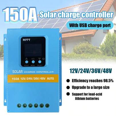 150A Upgraded High-Efficiency MPPT Solar Charge Controller, With LED Display, Dual USB Ports, Suitable For 12V/24V/36V/48V Systems, Featuring Overcharge Protection And Temperature Control, Applicable For Street Lights And Home Power Systems.