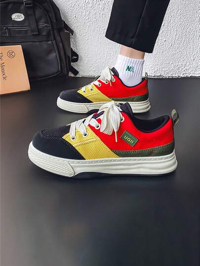 Scarpe di tela con blocchi di colore di nicchia, scarpe sportive casual, scarpe da skate per studenti, scarpe sportive con toppe e lacci, stile giovanile da college