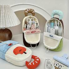 1pc Cute Large Capacity Stationery Storage Pouch With Front Pocket - Soft Fabric For School, Office, Travel Pencil Case - Beige/Soft Color, Suitable For Students, Teachers, Professionals, Portable Desktop Organizer, Office Supplies Storage, Fun Accessory, Convenient Maintenance