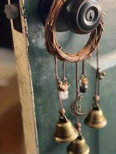 1pc Handmade Rattan Bell, Bohemian Style Wall Hanging Door Bell, Vine Wind Chime, Handle Decor Bell, Hemp Rope Bell, Prayer Bell Ornament, Door Bell Vine Bell, Natural Vine Hanging Bell, Soothing Spirit Wind Chime