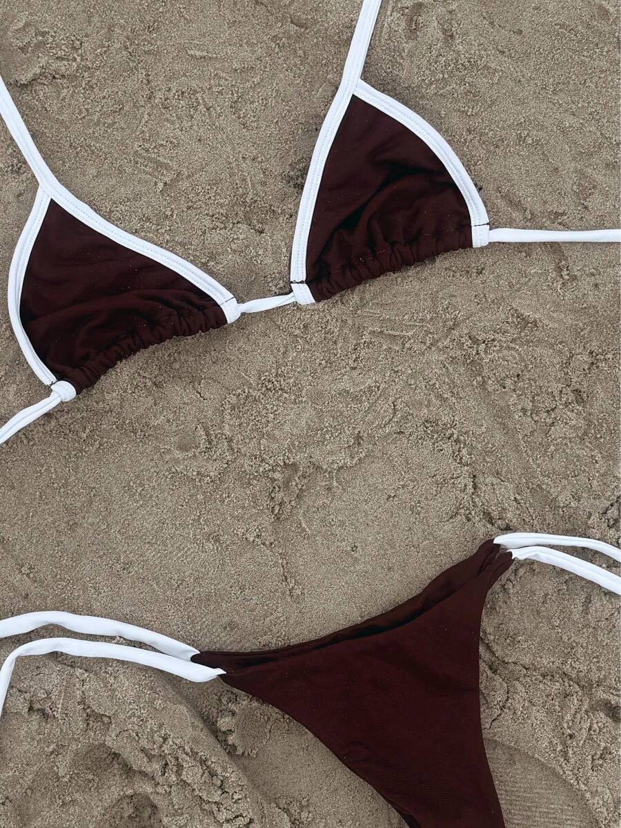 Premium Polyamide Bikini Color Block Knot UV Protection Beach Holiday Summer - Rỉ Nâu - Xem 1