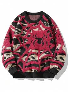 1 件青少年男孩圆领长袖图案休闲毛衣，街头风格 - 黑色 - 查看 8