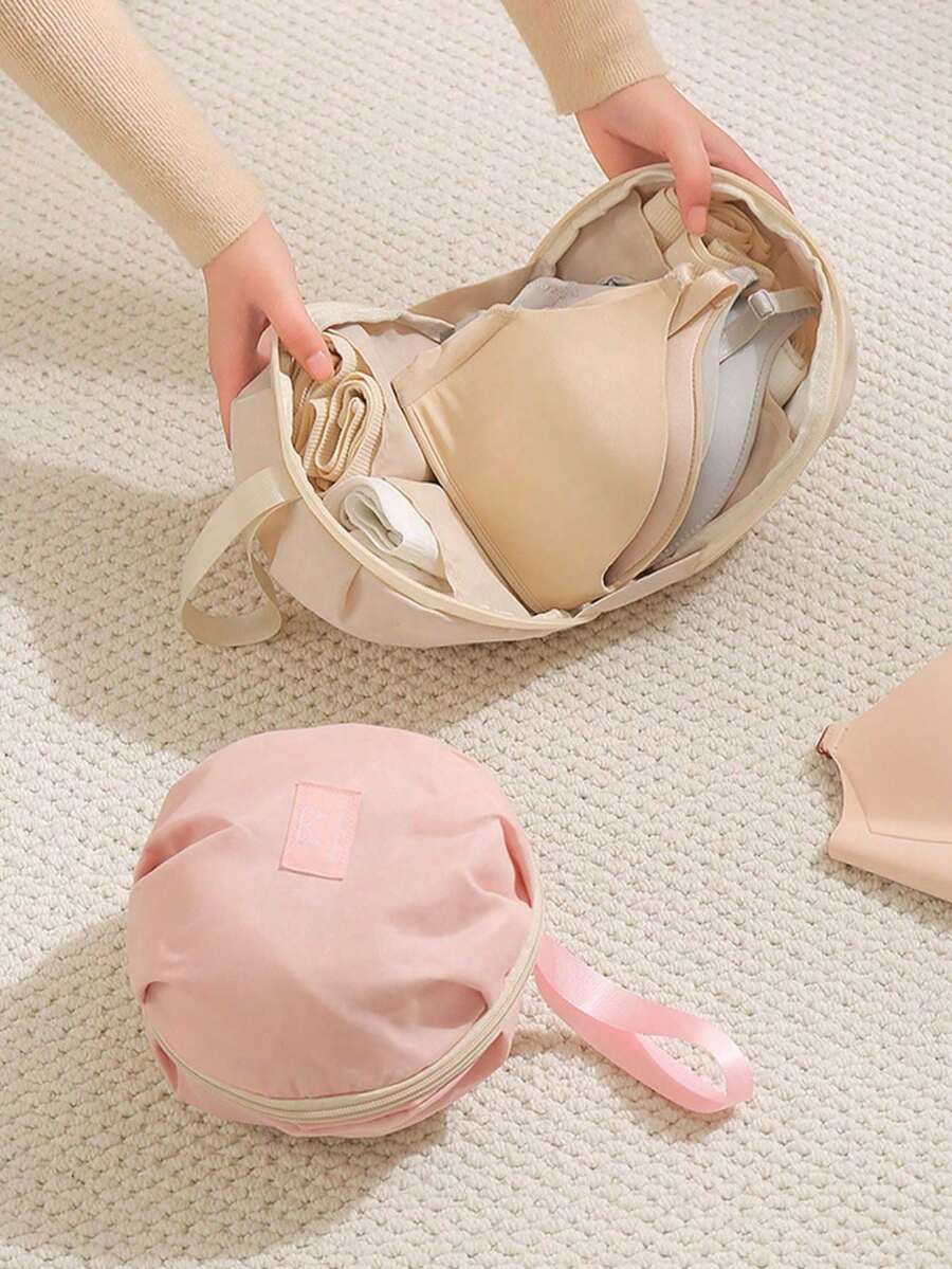 1pc Underwear Storage Bag, With A Handle For Easy Carrying, Spherical Underwear Storage Bag, Multi-Compartment Design, Effectively Stores Underwear And Bras, Can Be Carried By Hand Or Hung, Suitable For Travel And Home Storage, Travel Storage Bag, Beige Storage Bag, Zipper Closure, Underwear Storage Organizer, Underwear Storage Bag, Suitable For School Supplies.