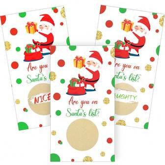 50张圣诞派对刮刮卡（节日派对游戏和圣诞抽奖用品）——圣诞老人主题节日抽奖券，奖品包括圣诞礼物，适合成人、商务团队，是冬季假日商务抽奖、成人工作活动和圣诞派对的理想之选