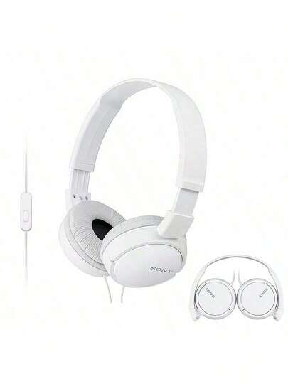 Sony MDR-ZX110AP Wired Headphones, Lightweight Foldable Design, Soft Head Cushion For Long-Term Wear, With Microphone For Clear Calls, Suitable For Office And Study, White