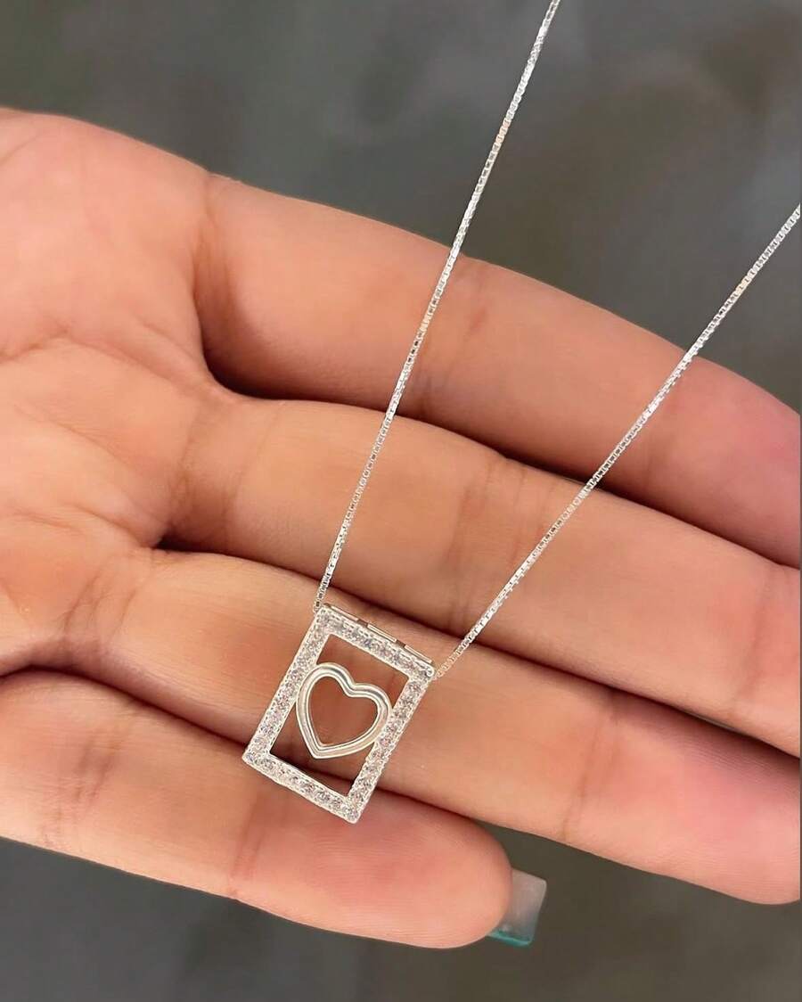 Classic Women's Necklace With Hollow Heart, Plated In 925 Silver Or 18K Gold - 銀色 - 查看 1