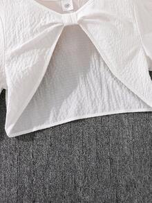 女童优雅简约镂空双层吊带背心连衣裙，搭配长袖罩衫套装，春秋季 - 白色 - 查看 6