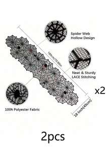 1 pezzo di Tappetino da tavola/Tovaglia nera a ragnatela per feste orrore di Ognissanti, tavolo da pranzo, decorazione del camino, Natale