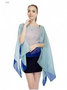 Poncho de unicolor elegante con degradado, capa ligera de mujer de gasa y perlas, chal decorativo versátil de moda para mujer para la playa, protección solar, viajes y uso diario